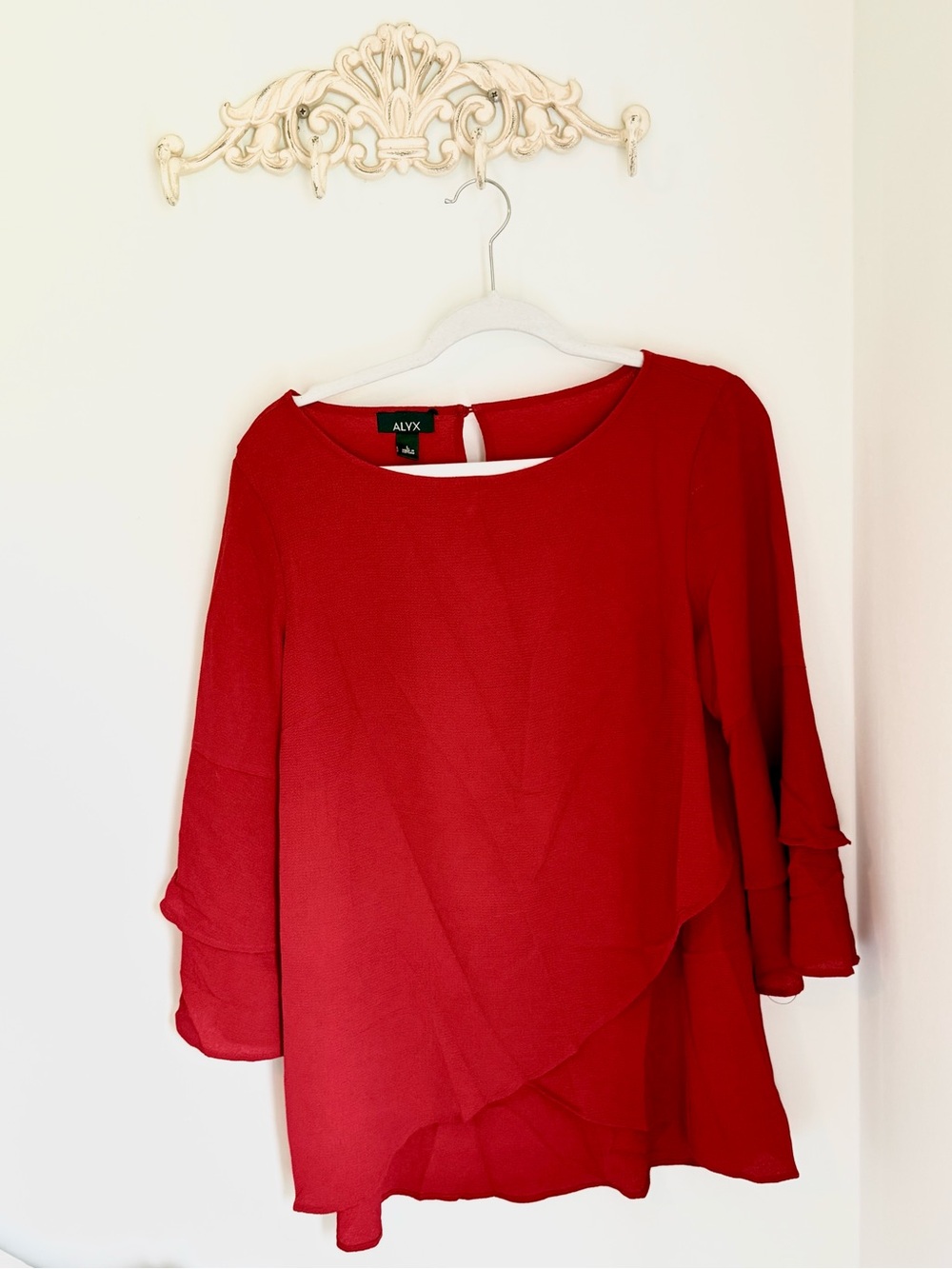 ALYX Red Layered Chiffon Blouse with Flutter Sleeves